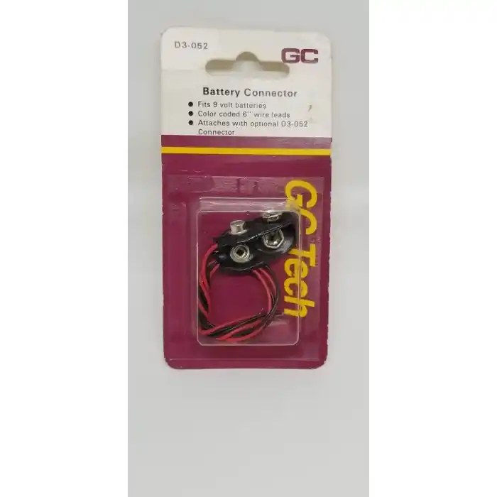 Buy Direct GC Tech D3-052 - Battery Clip Snap Connector, 9V, 6" leads. Package of 2.