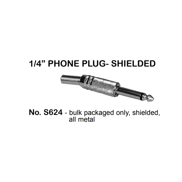 Money Back Guarantee PHILMORE - S-624 - Connector. Mono phone plug, 1/4" (6.3mm) male.