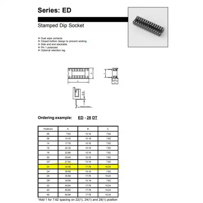 Popular ON-SHORE TECHNOLOGY INC - ED-24DT - Connector, IC socket. 24 Dip.Narrow Package of 20.