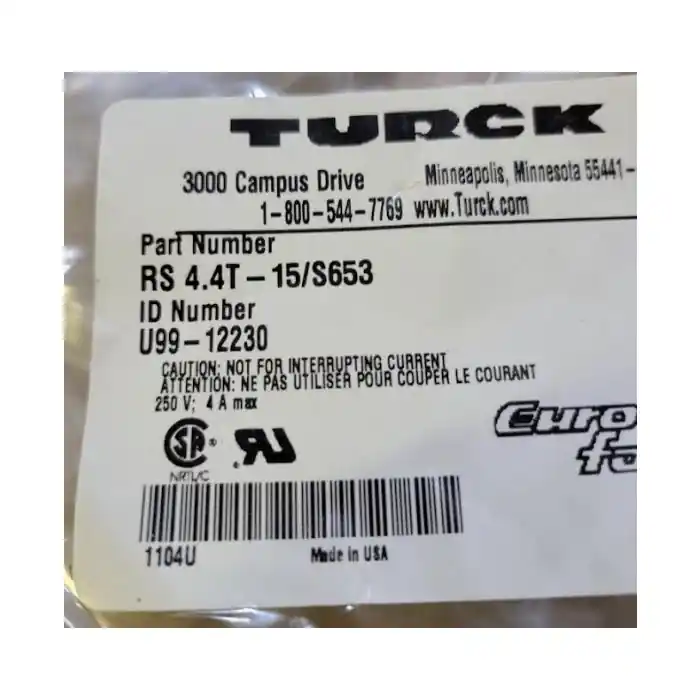 TURCK - RS4.4T-15/S653 - M12 EuroFast Cable 4-Wire Male-plug Grab Now