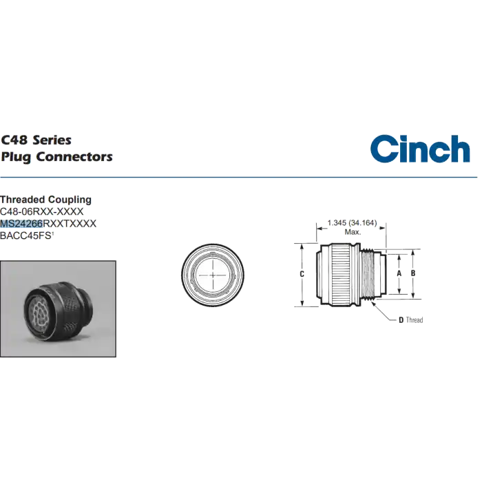 Fast Shipping CINCH - MS24266R14T15S8 - Connectors, Circular. Military