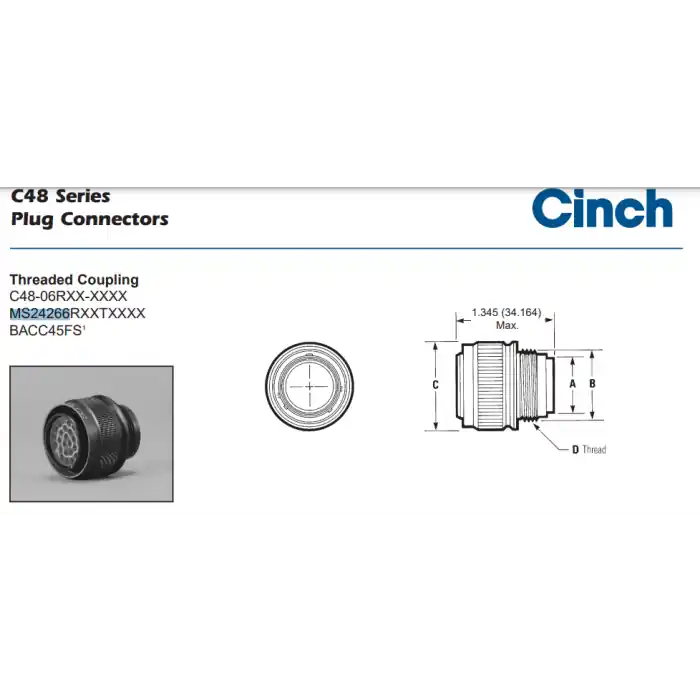 CINCH - MS24266R14T7S8 - Connector, Circular. 7 Position Female, cable. Weekend Sale