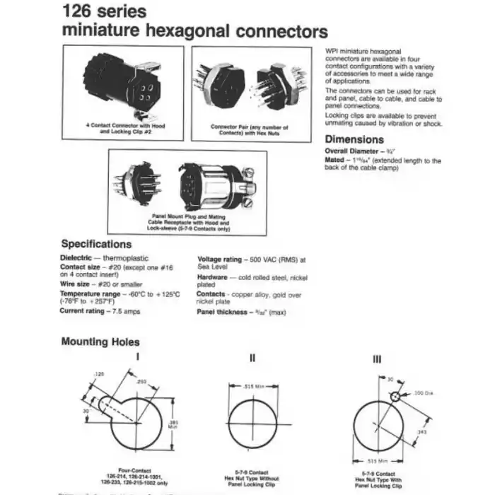 Luxury Amphenol - 126-223 - Connectors, Circular. Hexagonal 5 Position.