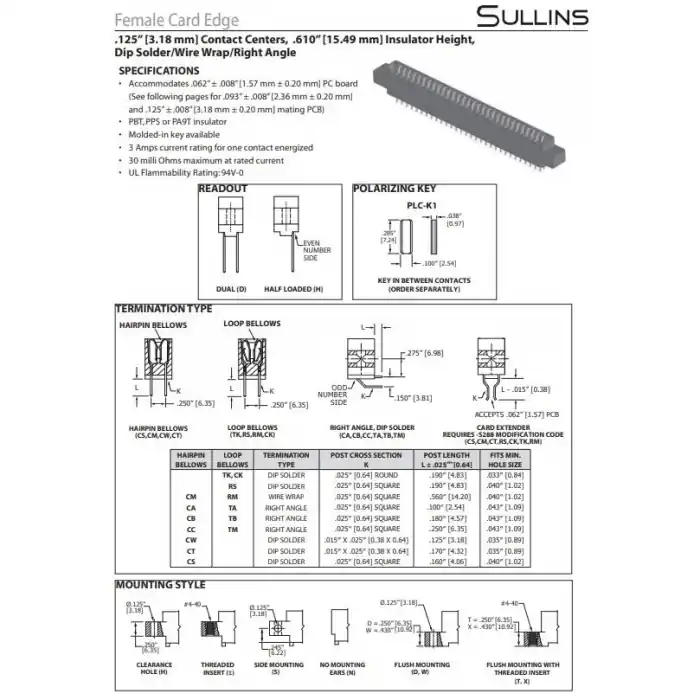Sullins - ECA36DRST-S1269 - Connector, PCB edge. 36 Position / 72 Pin, Actual 43 Contacts / 43 Pins. Worldwide Shipping
