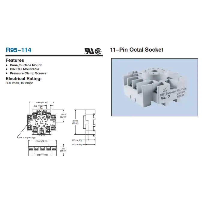 Fan Favorite NTE Electronics Inc. - R95-114 - Connector, relay socket. 11 Pin octal.