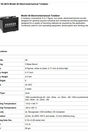 REDINGTON - V8-4816 - Counter. 6 Digit, 24VDC. Direct From Manufacturer