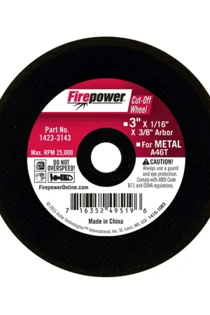 Place Order Abrasive Cut-Off Wheel - Type 1 - 3 x 1/16 x 3/8 In - Firepower