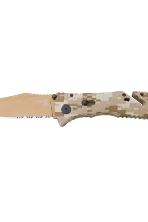 Free Delivery Trident Folding Desert Camo Knife with 1/2 Serrated Blade - 3.75 - Sog Specialty Knives