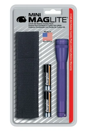 Mini MAGLITE AA Flashlight Holster Combo Pack - Purple - Mag Instrument Mega Sale