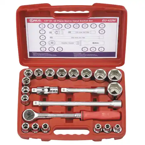 22PC 1/2" Dr. Metric Hand Socket Set - Genius Tools New Arrival