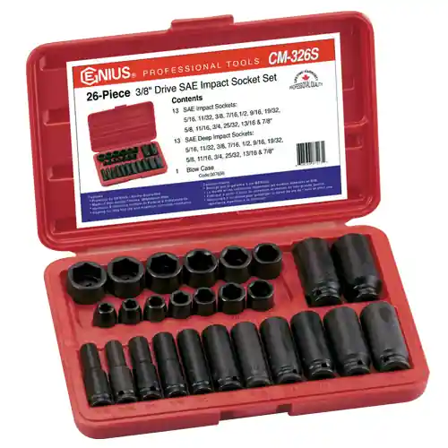 26PC 3/8" Dr. SAE Impact Socket Set - Genius Tools Latest