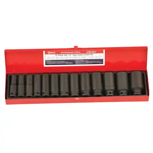13PC 1/2" Dr. SAE Deep Impact Socket Set - Genius Tools Hassle-Free Returns