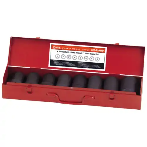 Shop Now 8PC 1" Dr. Metric Deep Impact Socket Set - Genius Tools