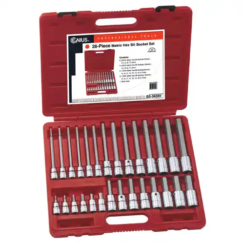 Trending 28PC 3/8 & 1/2" Dr. Metric Long Hex Bit Socket Set - Genius Tools
