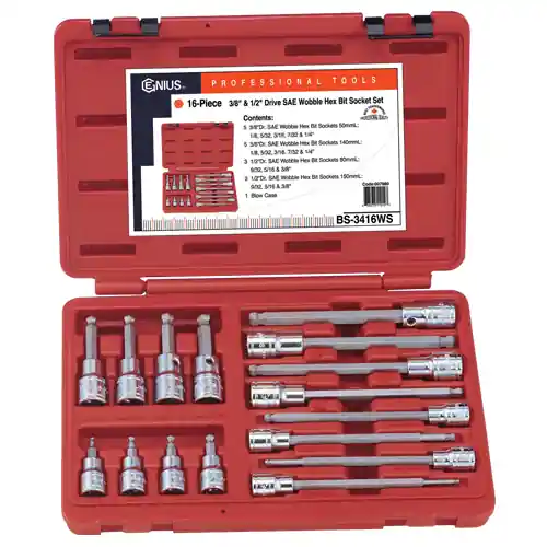 Weekend Sale 16PC 3/8 & 1/2" Dr. SAE Long Wobble Hex Bit Sockets - Genius Tools