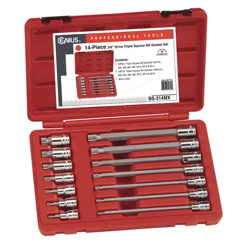 14PC 3/8" Dr. Long Triple Square Bit Socket Set - Genius Tools Exclusive Offer