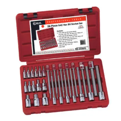 Exclusive Offer 1/4 & 3/8 Inch Drive Fractional SAE Long Hex Bit Socket Set 28 P - Genius Tools