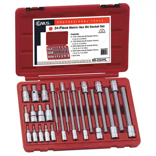 24PC 1/4 & 3/8" Dr. Metric Long Hex Bit Socket Set - Genius Tools Wholesale