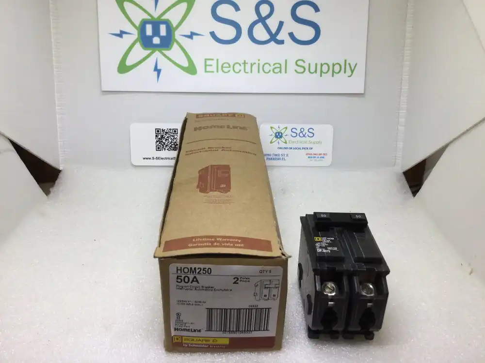 Square D HOM250 50 Amp 2 Pole 120/240V Circuit Breaker - Yellow Sticker Free Shipping