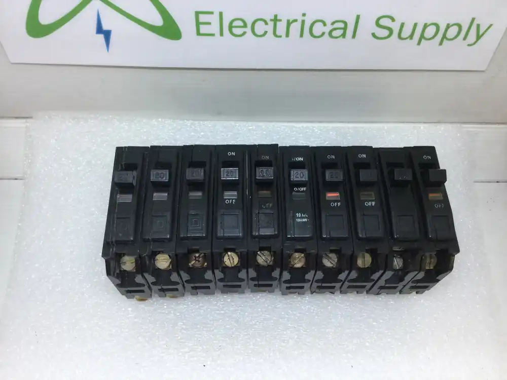 Shop Now Lot of 10 - Square D QO120 20 Amp 1 Pole 120/240VAC Type QO Circuit Breaker - Black Face