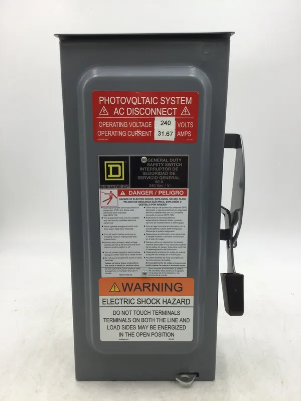 Final Sale Square D D222NRB 60 Amp 2 Pole 240V Fusible Safety Switch 14 3/4" x 7 1/2"