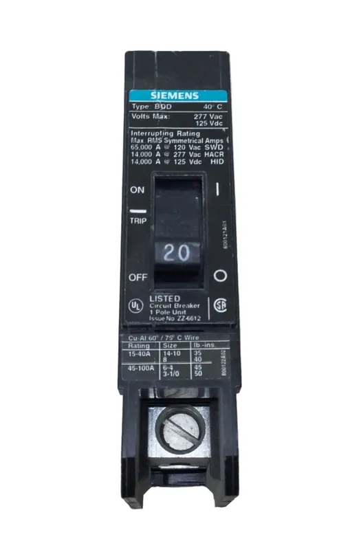 Markdown Siemens BQD120 20 Amp 1 Pole 277/125V Bolt On Circuit Breaker