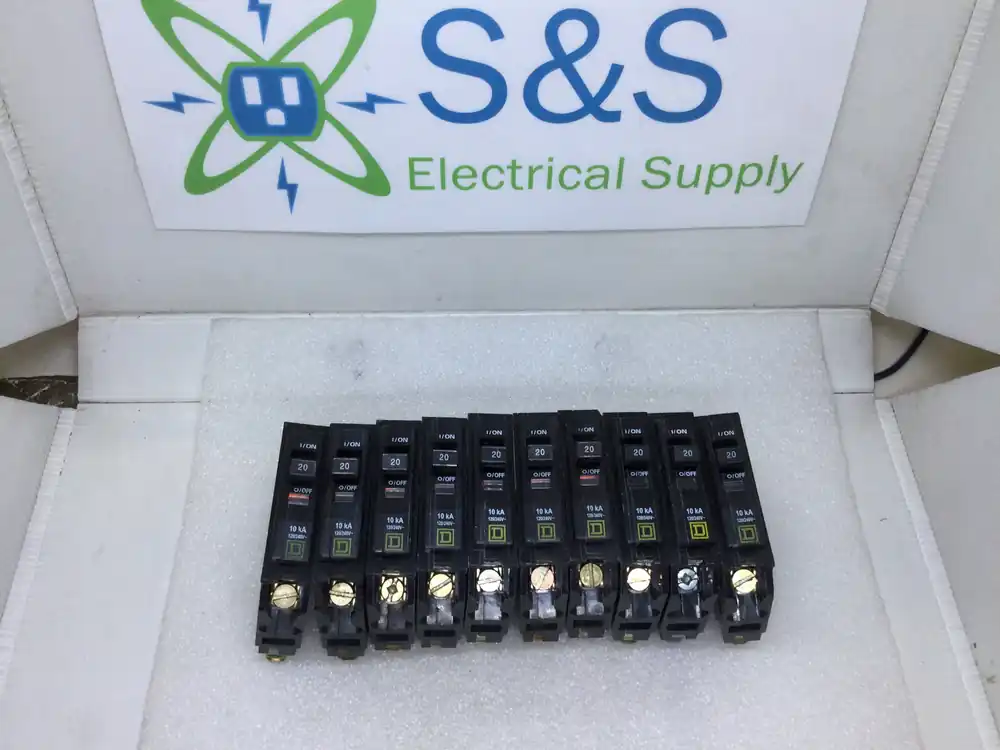 Lot of 10 - Square D QO120 Single Pole 20A 120/240VAC Type QO Circuit Breaker - Yellow Face White #'s Must Have