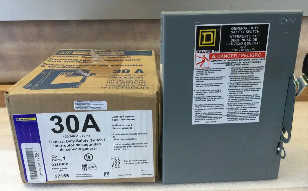 Square D D221N 30 Amp 2 Pole 120/240V Fused General Duty Safety Switch Flash Sale