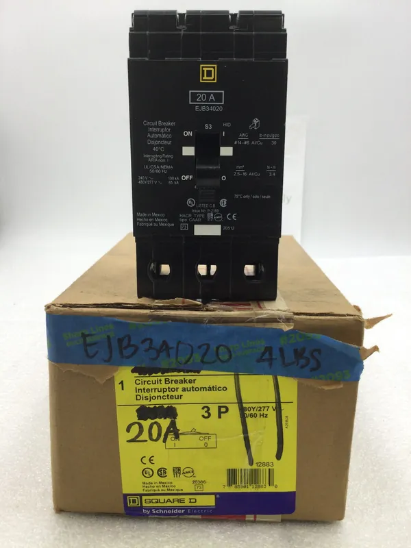 Top Rated Square D EJB34020 20 Amp 3 Pole 65K 480/277V Circuit Breaker
