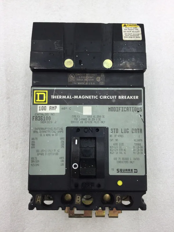 Square D FA36100 100 Amp 3 Pole 600V Circuit Breaker FA-36100 Weekend Sale