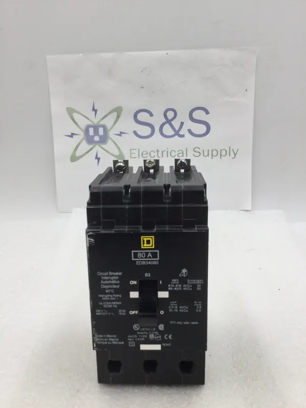 Square D EDB34080 80 Amp 3 Pole 277/480V Bolt On Type EDB Circuit Breaker Price Drop
