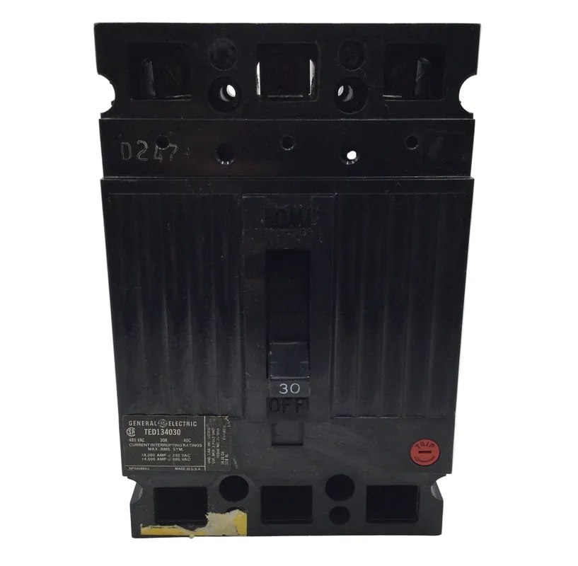 General Electric TED134030 30 Amp 3 Pole 480V Circuit Breaker w/ Adjustable Trip Time-Limited