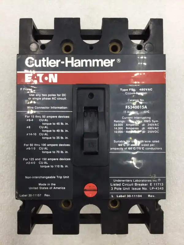 Eaton/Cutler-Hammer FS340015A 15 Amp 3 Pole 480V Type FS Circuit Breaker Secure Checkout