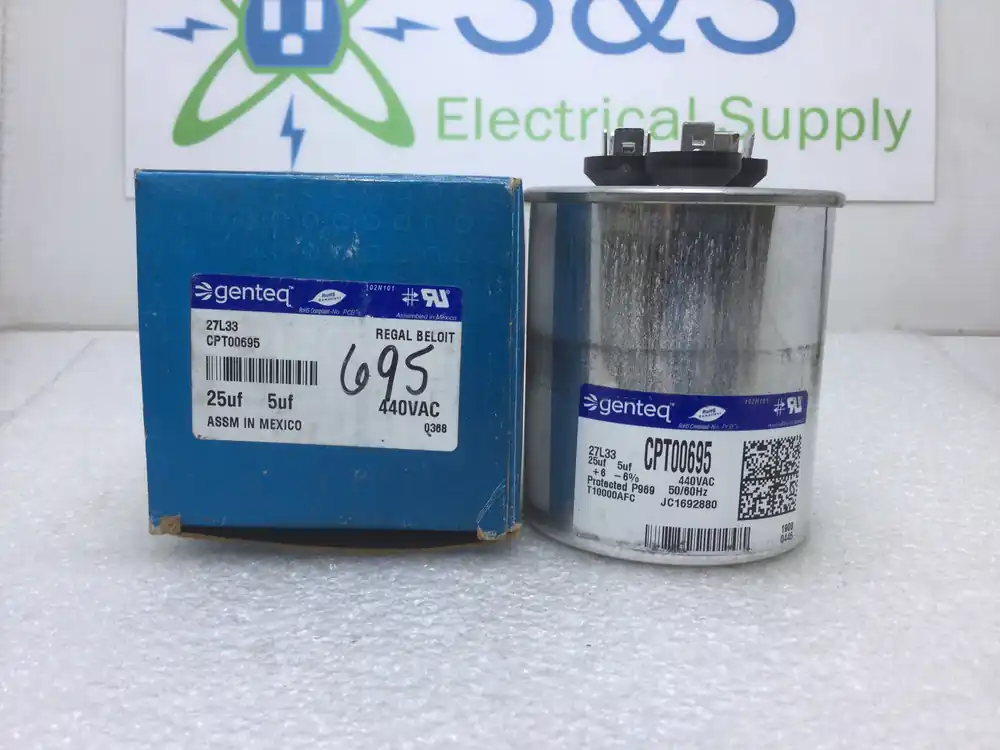 Place Order GE/Genteq 27L33 CPT00695 25/5uF -/+6% 440VAC 50/60Hz Capacitor