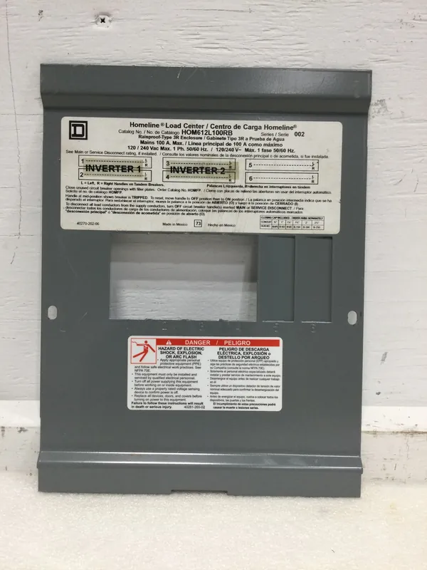 Deal Square D HOM6-12L100RB 100 Amp 6 Space 120/240V Dead Front Only 11 1/4" x 8 5/8"