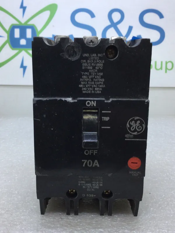 GE General Electric TEY370 3 Pole 70 Amp 480 VAC Circuit Breaker Free Delivery