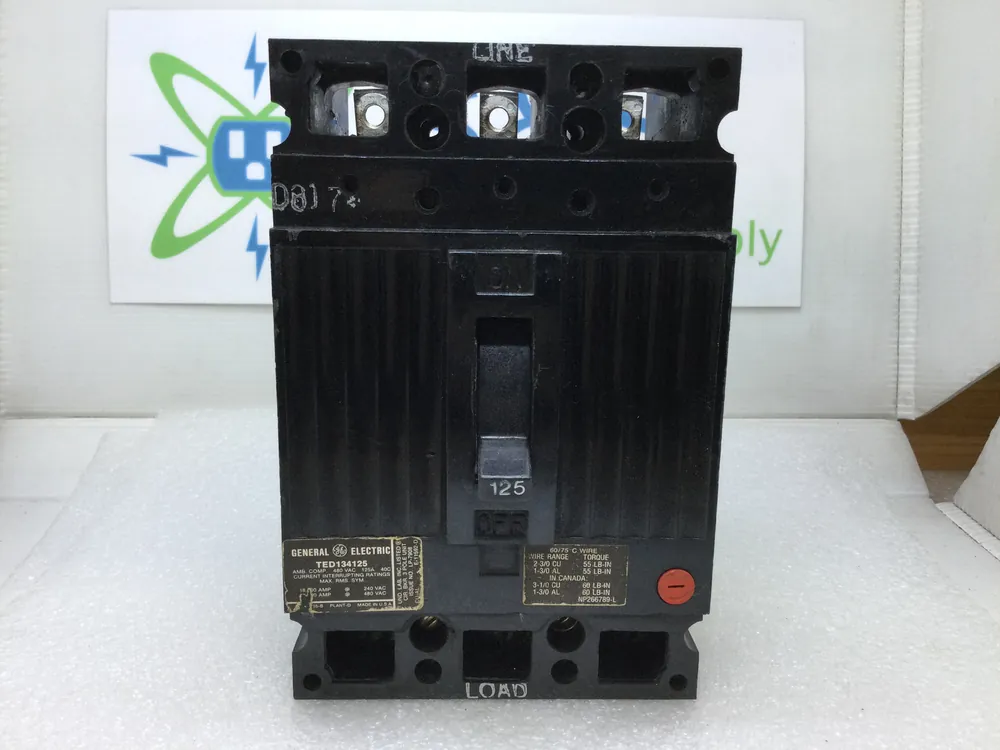 General Electric TED134125 125 Amp 3 Pole 480V Type TED Circuit Breaker Trusted Brand