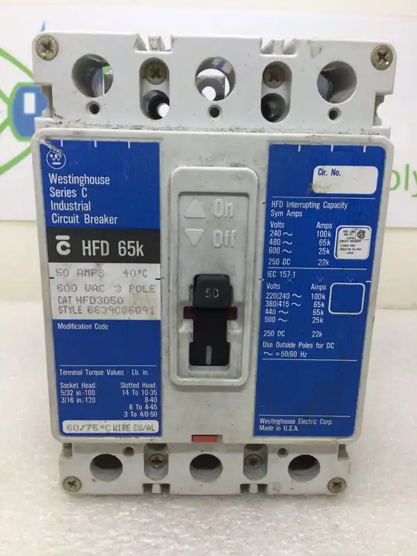 Cutler Hammer/Westinghouse HFD3050 50 Amps 3 Pole 600v HFD 65k Circuit Breaker Deal