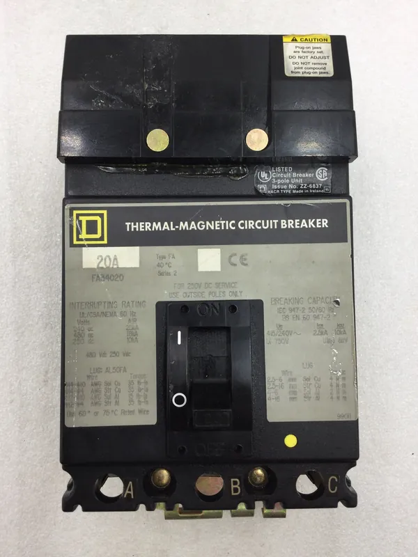 Square D FA34020 20 Amp 3 Pole 480V I-Line Circuit Breaker FA-34020 Exclusive