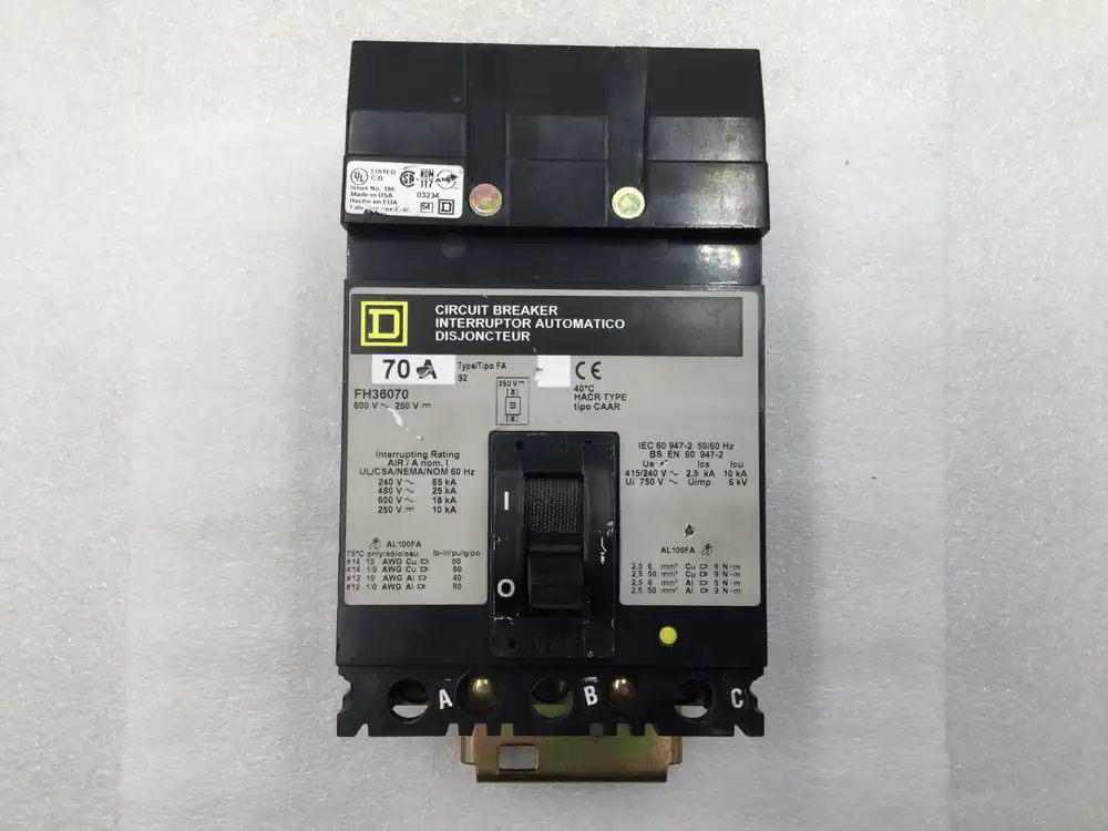 While Supplies Last Square D FH36070 70 Amp 3 Pole 600V Type FA I-Line Circuit Breaker