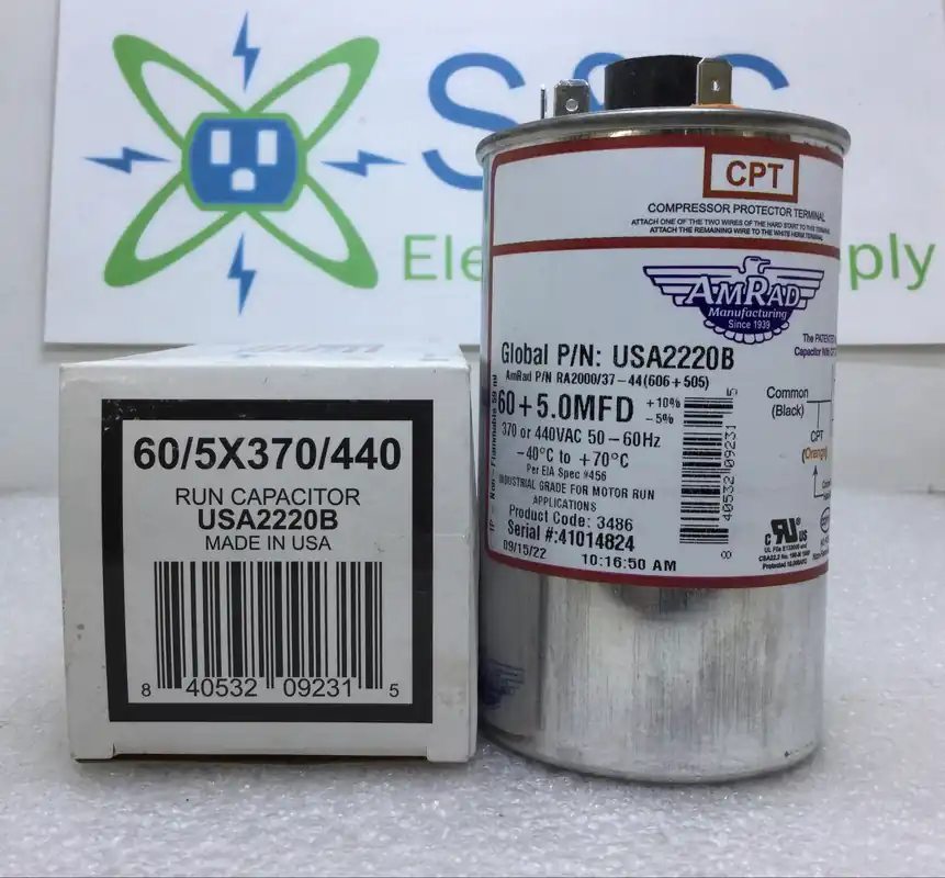 Amrad USA2220B 60+5.0 MFD 370/440V 50/60Hz 70c/-40c Capacitor w/ CPT Popular