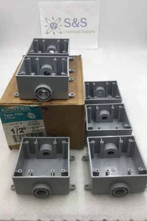 Box of 5 Cantex 5133370 2 Gang PVC Weatherproof Box with 2 1/2" Inlets and 4 Mounting Tabs Seasonal Sale