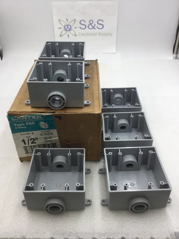 Box of 5 Cantex 5133370 2 Gang PVC Weatherproof Box with 2 1/2" Inlets and 4 Mounting Tabs Seasonal Sale