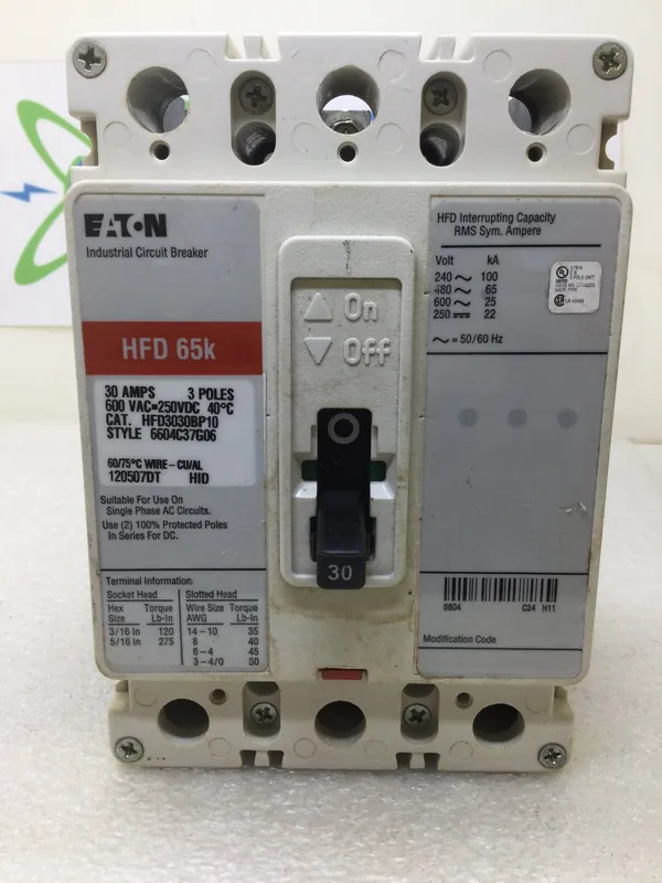 Instant Buy Eaton/Cutler-Hammer HFD3030BP10 3 Pole 30 Amp 600Vac Type HFD 65k Circuit Breaker