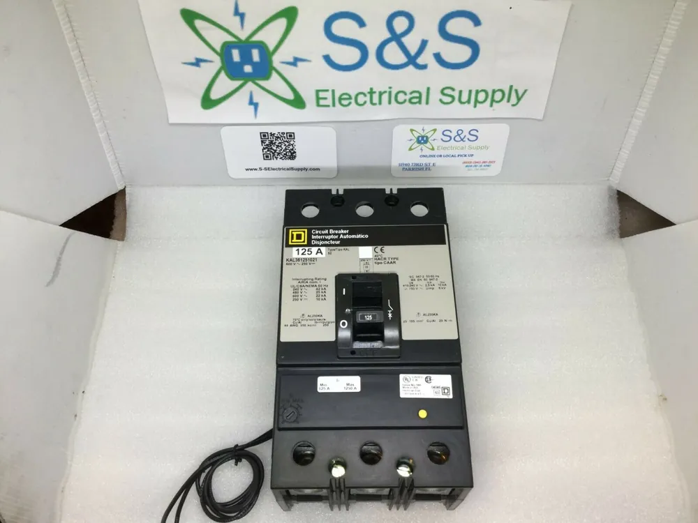Square D KAL361251021 3 Pole 600v 125 Amp w/120v Shunt Trip Circuit Breaker Instant Buy