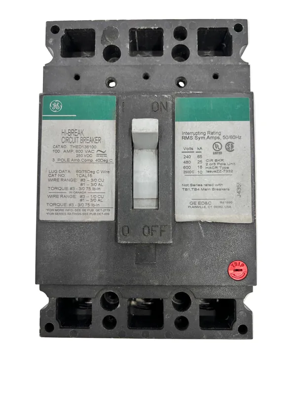Next Day Delivery GE/General Electric THED136100 100 Amp 3 Pole 600V Circuit Breaker - Green Label