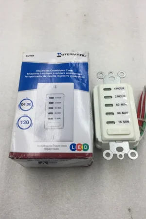 Intermatic EI215W Electronic In Wall Switch Countdown Timer 15/30/60 Minute, 2/4 Hour SPST 1800 Watts Budget