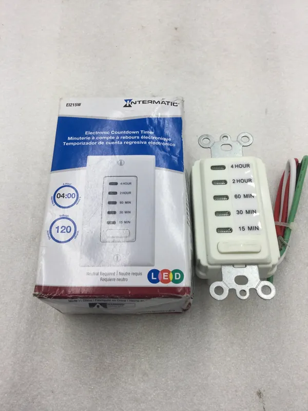 Intermatic EI215W Electronic In Wall Switch Countdown Timer 15/30/60 Minute, 2/4 Hour SPST 1800 Watts Budget
