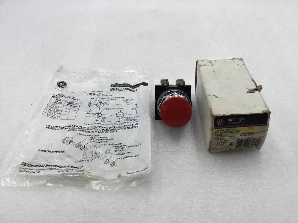 Place Order GE CR104PBM91R5 35MM Red Mushroom Head Push Button Switch 10 Amp 600 VAC