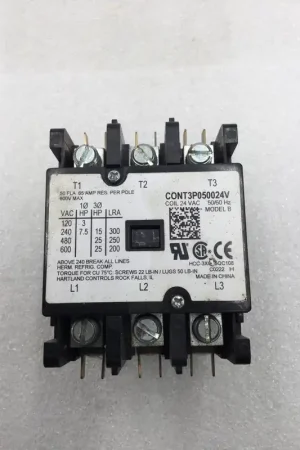 Herm Refrigeration CONT3P050024V 50 Amp 3 Pole 120-600V Contactor w/ 24V Coil Deal